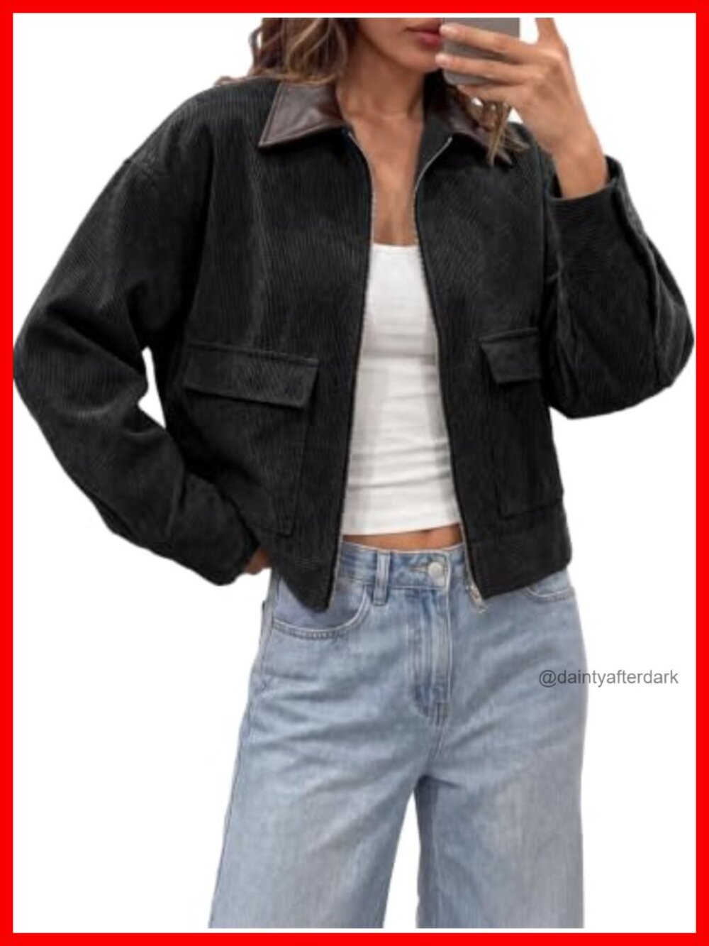 Cropped Corduroy Jacket Oversized Zip Up Barn Bomber Coat
